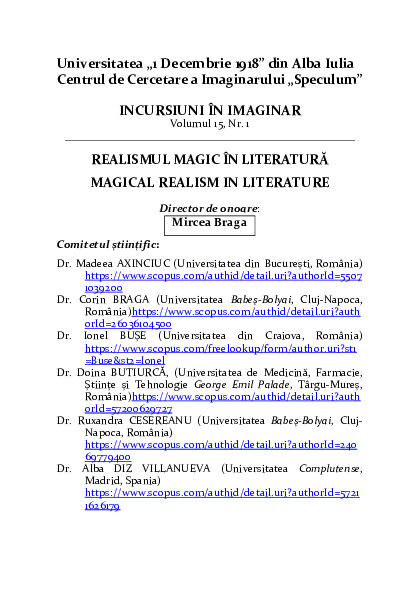 (PDF) INCURSIUNI ÎN IMAGINAR Volumul 15, Nr. 1 REALISMUL MAGIC ÎN ...