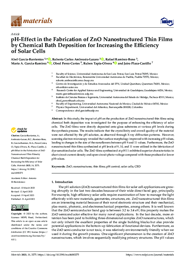 (PDF) pH-Effect in the Fabrication of ZnO Nanostructured Thin Films by ...