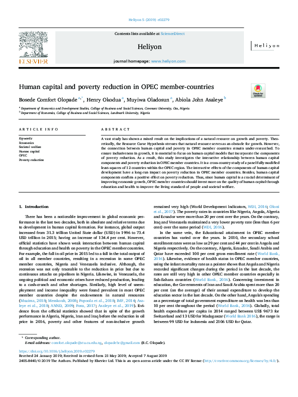 (PDF) Human capital and poverty reduction in OPEC member-countries