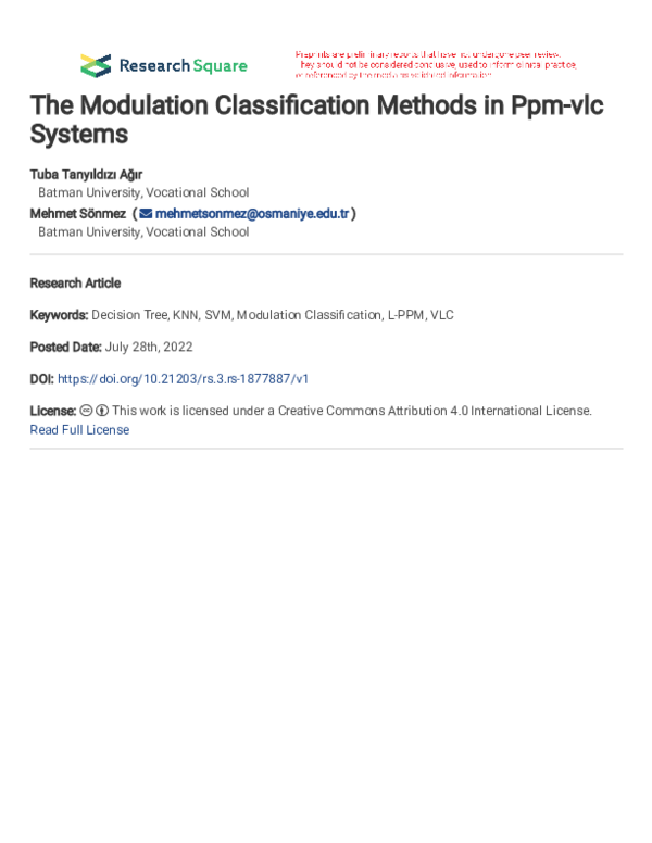 (PDF) The Modulation Classification Methods in Ppm-vlc Systems