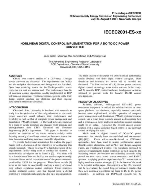 (PDF) Nonlinear Digital Control Implementation for a DC-to-DC Power ...