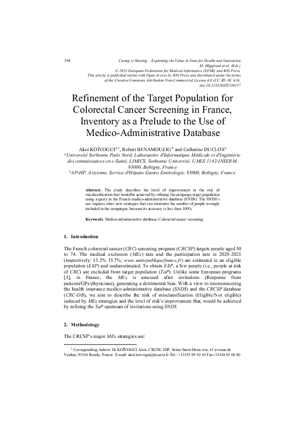 (PDF) Refinement of the Target Population for Colorectal Cancer ...