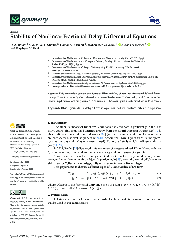 (PDF) Stability of Nonlinear Fractional Delay Differential Equations