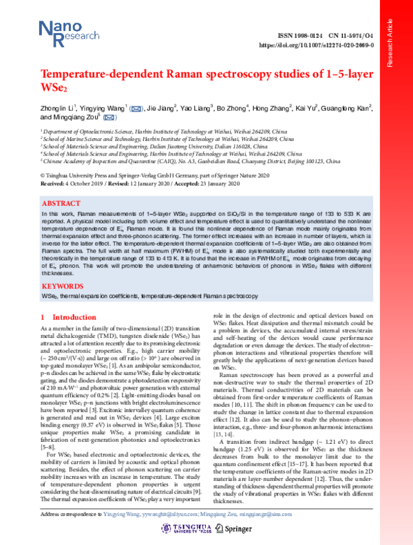 (PDF) Temperature‐dependent Raman spectroscopy study in MoO3 nanoribbons