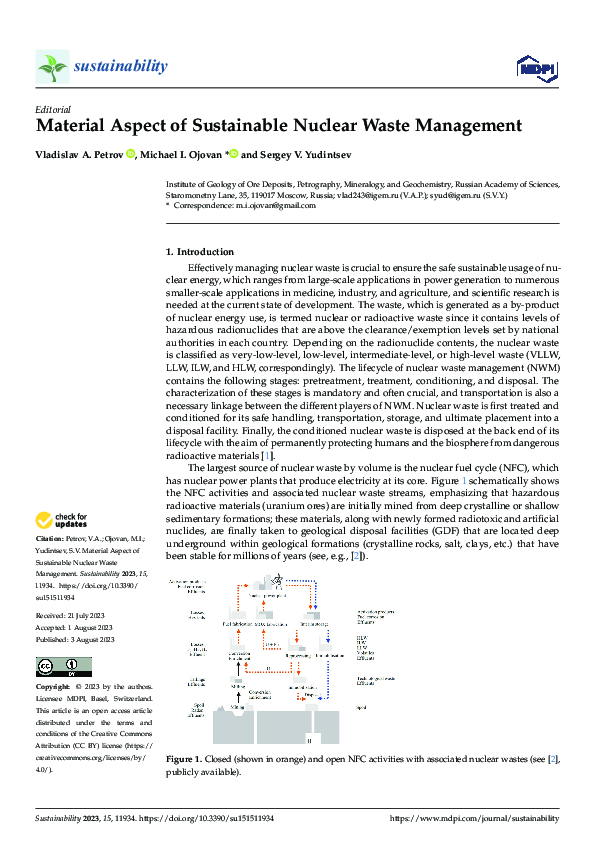 (PDF) Material Aspect of Sustainable Nuclear Waste Management