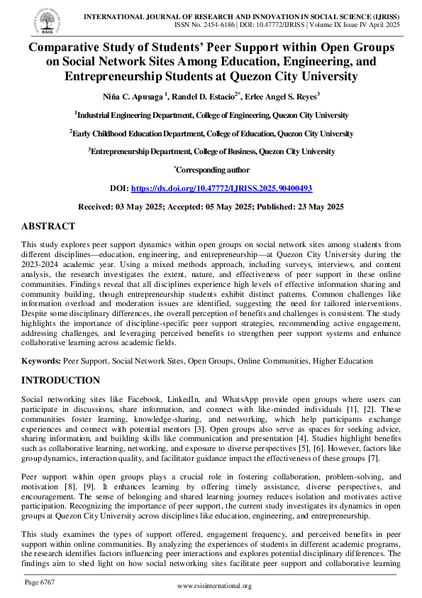 (PDF) Comparative Study of Students' Peer Support within Open Groups on ...