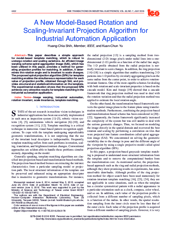 (PDF) A New Model-Based Rotation and Scaling-Invariant Projection ...