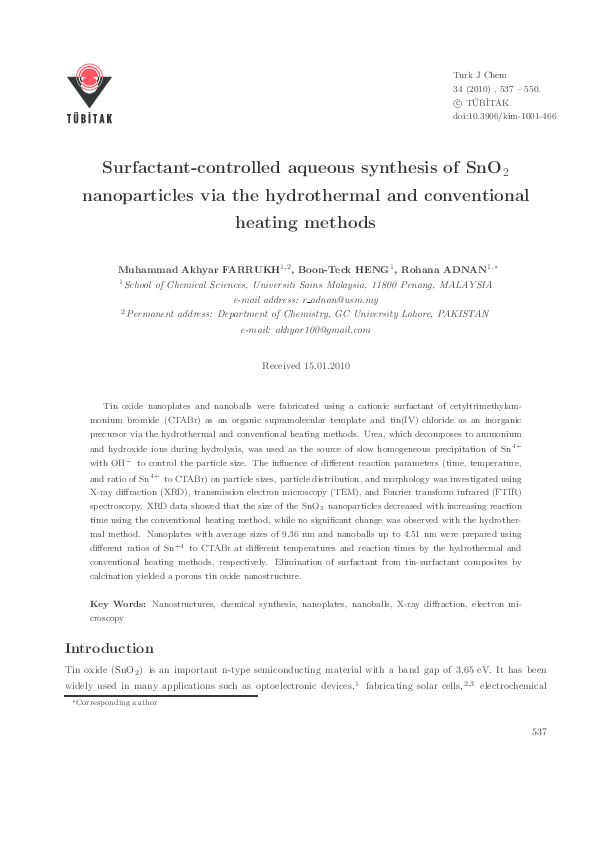 (PDF) Surfactant controlled aqueous synthesis of SnO2 nanoparticles via ...
