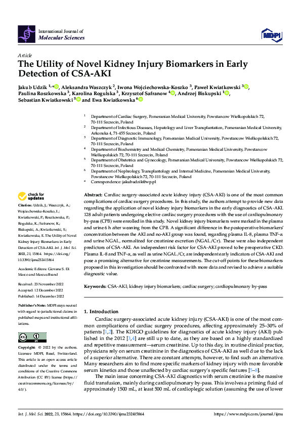 (PDF) The Utility of Novel Kidney Injury Biomarkers in Early Detection ...