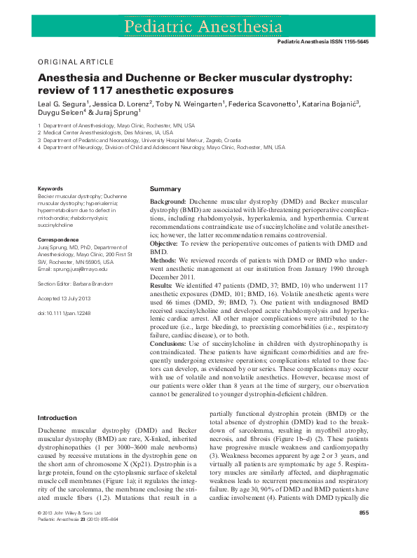 (PDF) Anesthesia and Duchenne or Becker muscular dystrophy: review of ...
