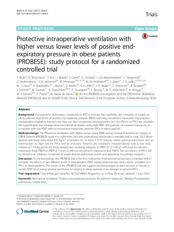 (PDF) Protective intraoperative ventilation with higher versus lower ...