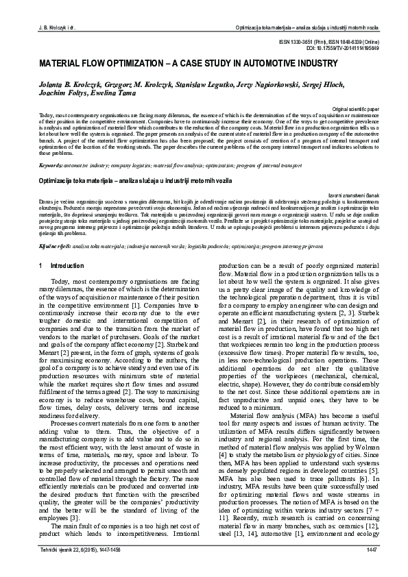 (PDF) Material flow optimization – a case study in automotive industry