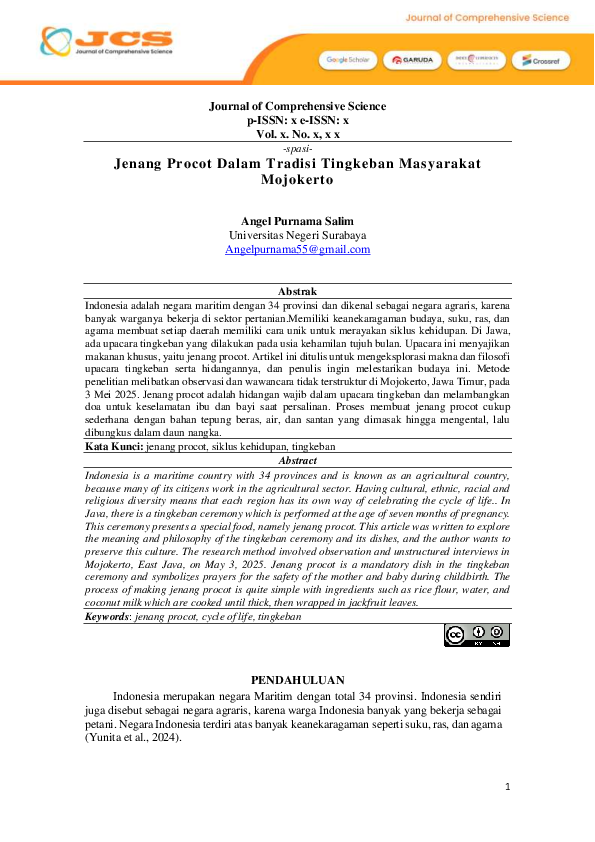 (PDF) Jenang Procot Dalam Tradisi Tingkeban Masyarakat