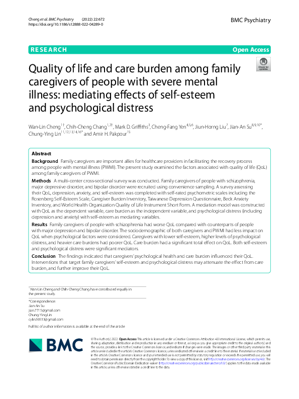 (PDF) Quality of life and care burden among family caregivers of people ...