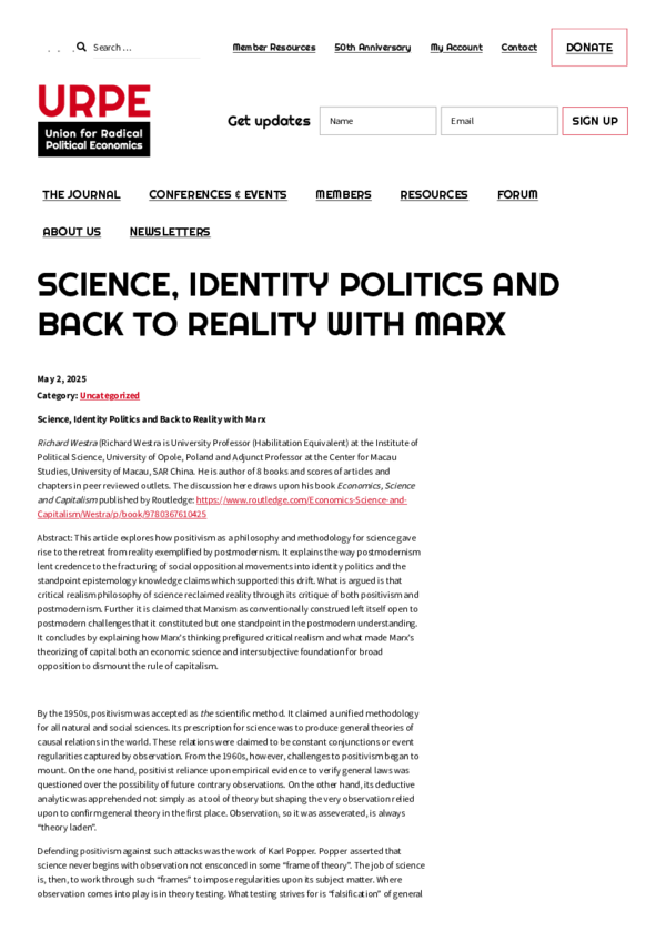 (PDF) Science, Identity Politics and Back to Reality with Marx