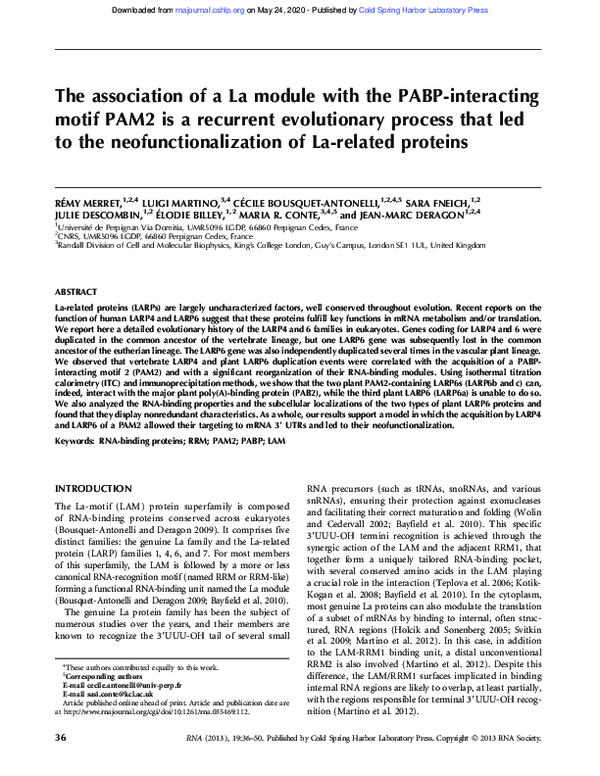 (PDF) The association of a La module with the PABP-interacting motif ...