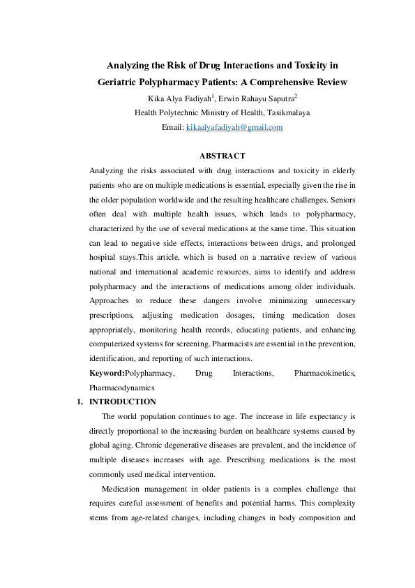 (PDF) Analyzing the Risk of Drug Interactions and Toxicity in Geriatric ...