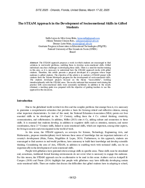 (PDF) The STEAM Approach in the Development of Socioemotional Skills in ...