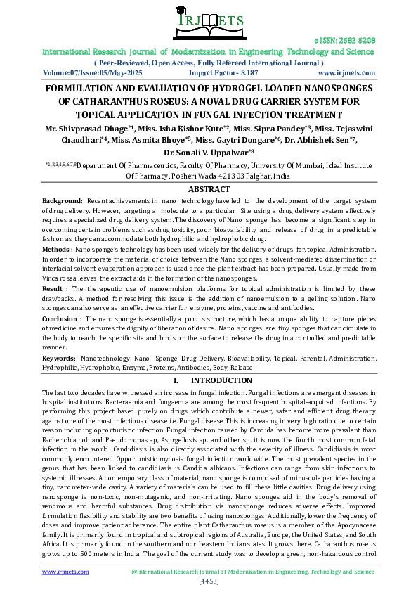 (PDF) FORMULATION AND EVALUATION OF HYDROGEL LOADED NANOSPONGES OF ...