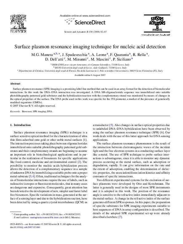 (PDF) Surface plasmon resonance imaging technique for nucleic acid ...