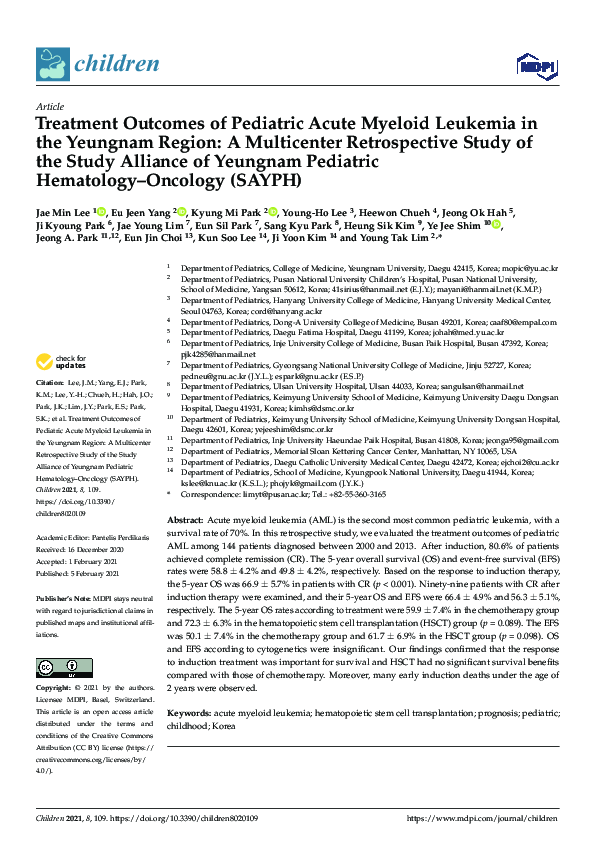 (PDF) Treatment Outcomes of Pediatric Acute Myeloid Leukemia in the ...