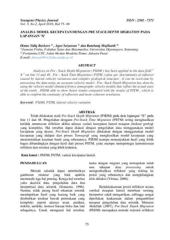 (PDF) Analisa Model Kecepatan Dengan Pre Stack Depth Migration Pada ...