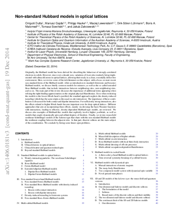 (PDF) Non-standard Hubbard models in optical lattices: a review