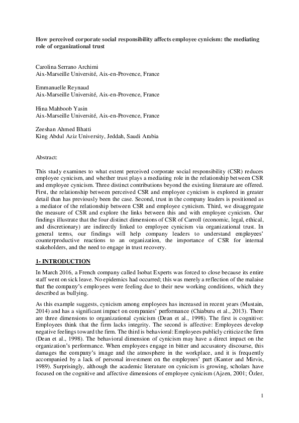 (PDF) How Perceived Corporate Social Responsibility Affects Employee ...