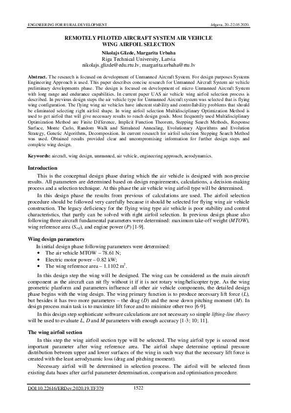 (PDF) Remotely piloted aircraft system air vehicle wing airfoil selection