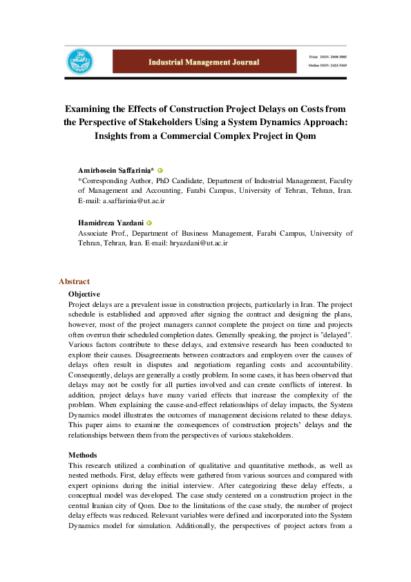 (PDF) Examining the Effects of Construction Project Delays on Costs ...