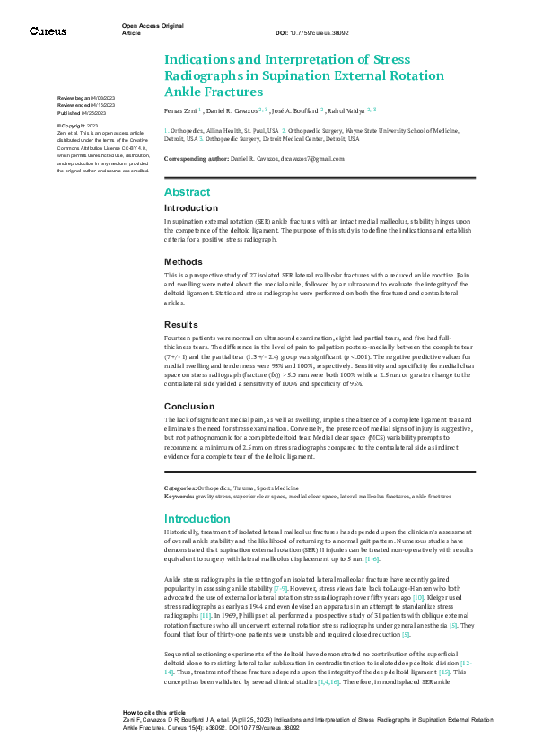 (PDF) Indications and Interpretation of Stress Radiographs in ...