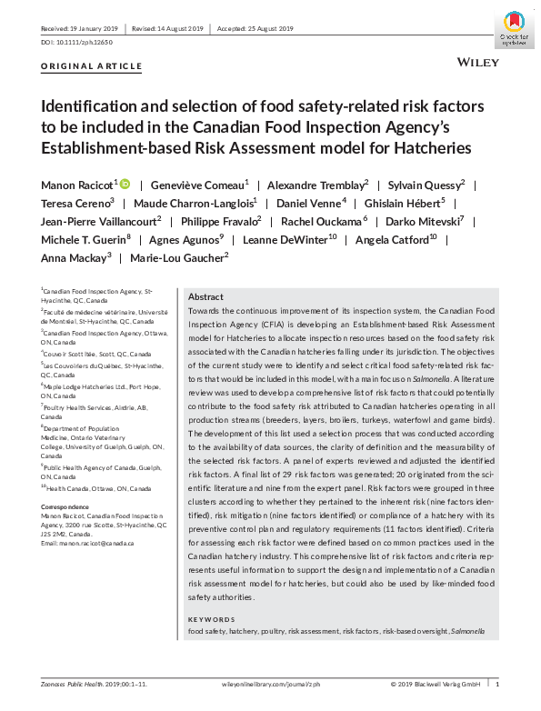 (PDF) Identification and selection of food safety‐related risk factors ...