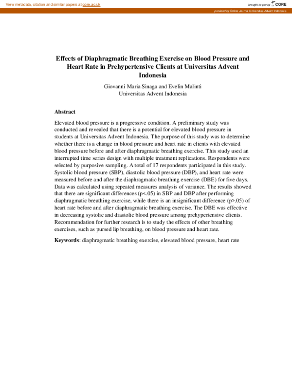 (PDF) Effects of Diaphragmatic Breathing Exercise on Blood Pressure and ...