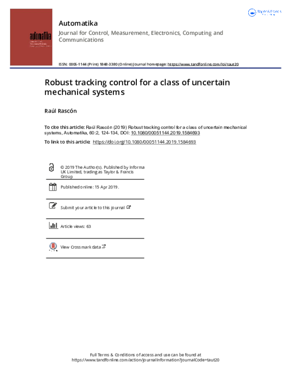 (PDF) Robust Tracking Control for a Class of Uncertain Systems with ...