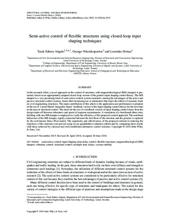 (PDF) Semi-active control of flexible structures using closed-loop ...