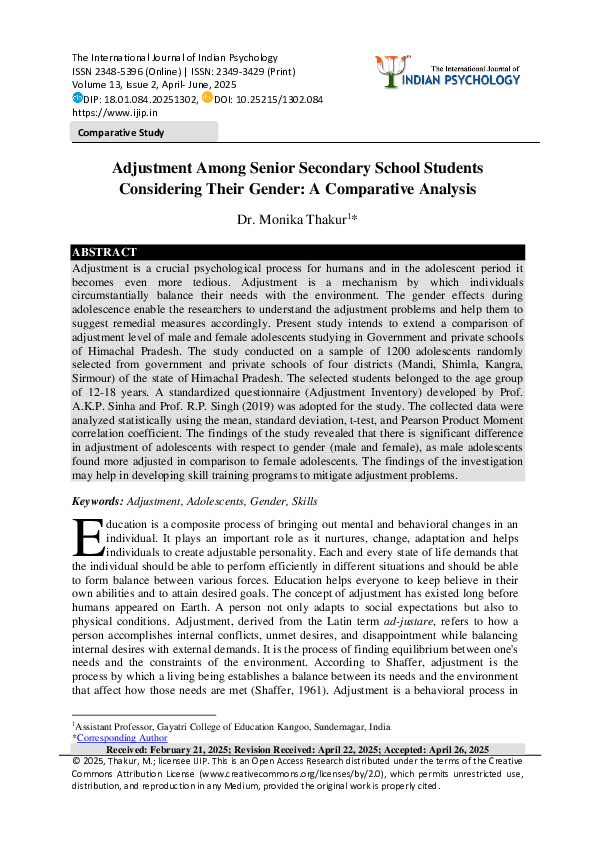 (PDF) Adjustment Among Senior Secondary School Students Considering ...