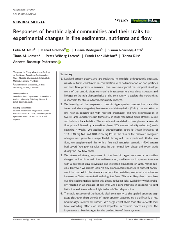 (PDF) Responses of benthic algal communities and their traits to ...