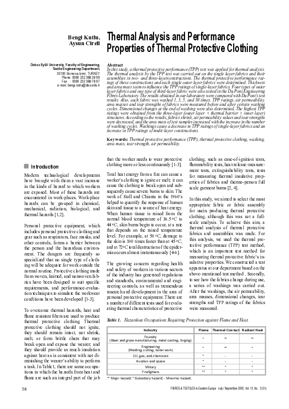 (PDF) Thermal Analysis and Performance Properties of Thermal Protective ...