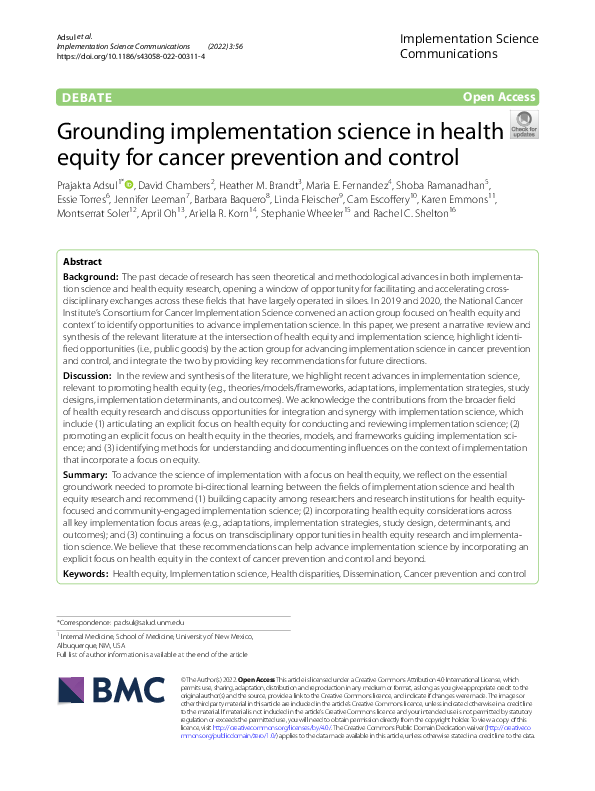(PDF) Grounding implementation science in health equity for cancer ...