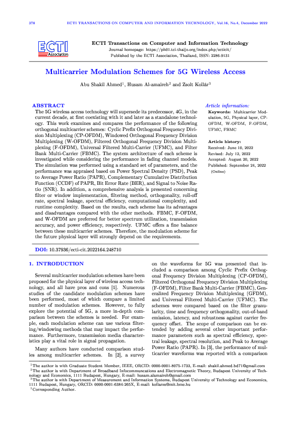 (PDF) Multicarrier Modulation Schemes for 5G Wireless Access