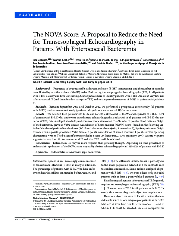 (PDF) The NOVA Score: A Proposal to Reduce the Need for Transesophageal ...