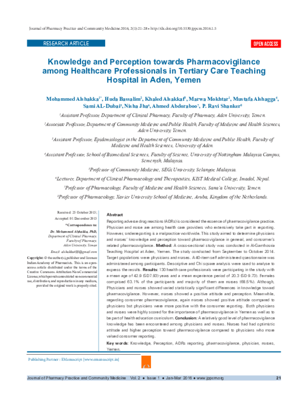 (PDF) Knowledge and Perception towards Pharmacovigilance among ...