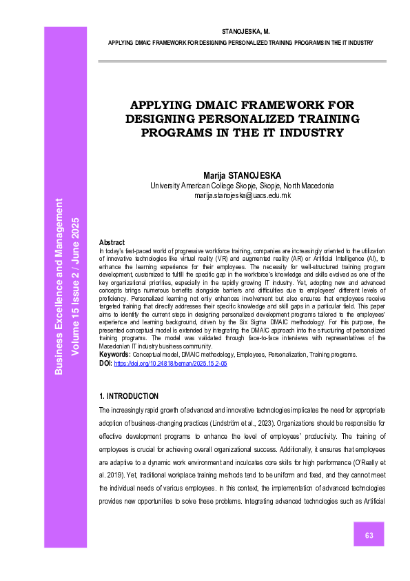 (PDF) APPLYING DMAIC FRAMEWORK FOR DESIGNING PERSONALIZED TRAINING ...