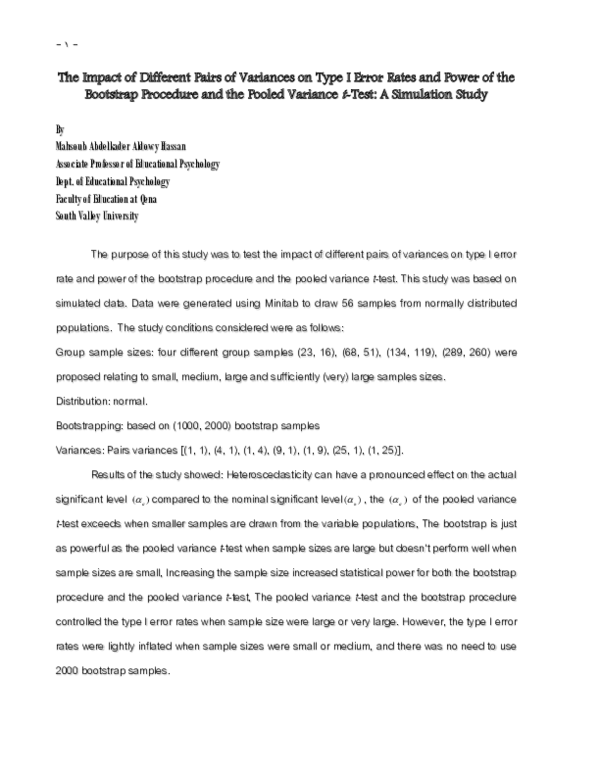 (PDF) The Impact of Different Pairs of Variances on Type I Error Rates ...