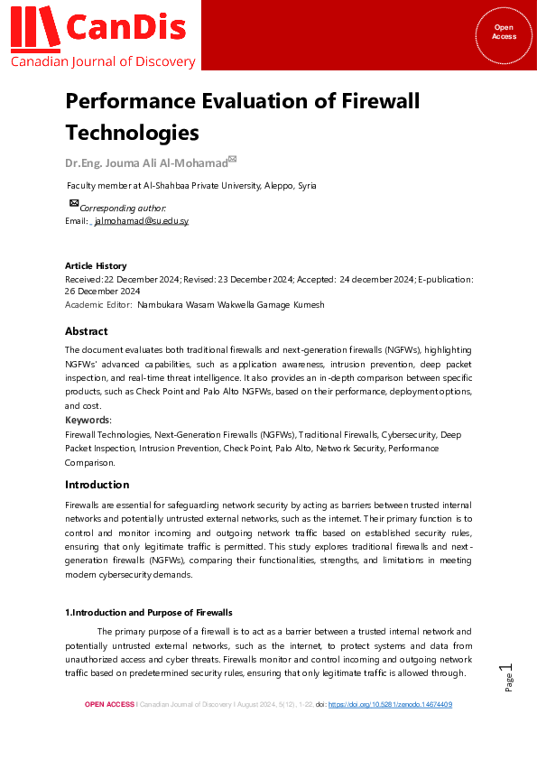 (PDF) Performance Evaluation of Firewall Technologies