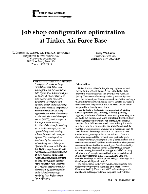 (PDF) Job shop configuration optimization at Tinker Air Force Base