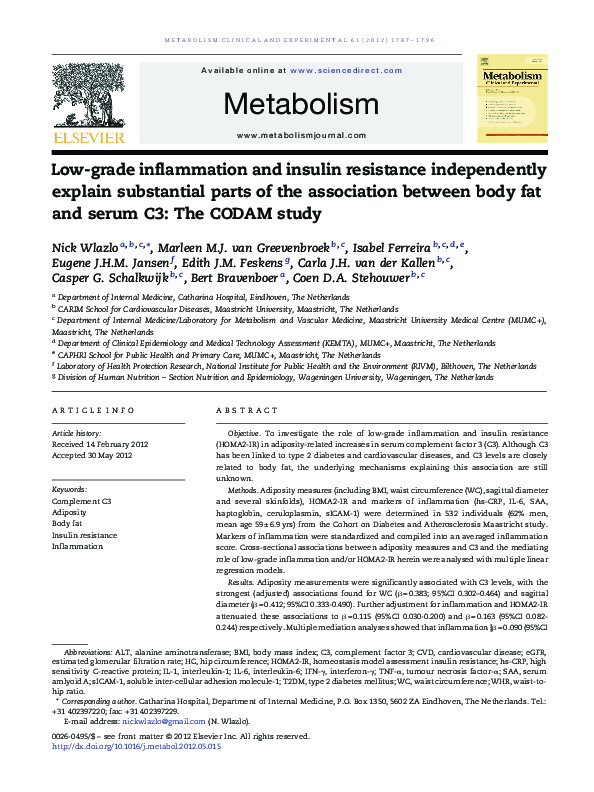 (PDF) Low-grade inflammation and insulin resistance independently ...