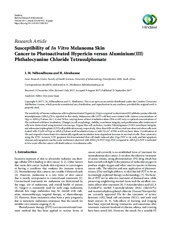 (PDF) Susceptibility of In Vitro Melanoma Skin Cancer to Photoactivated ...