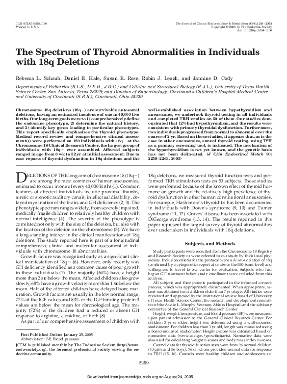 (PDF) The Spectrum of Thyroid Abnormalities in Individuals with 18q ...