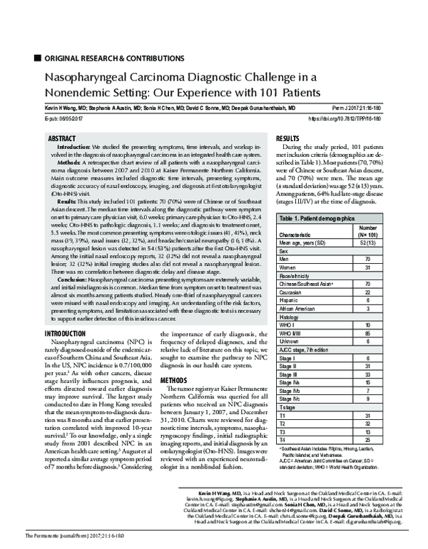 (PDF) Nasopharyngeal Carcinoma Diagnostic Challenge in a Nonendemic ...